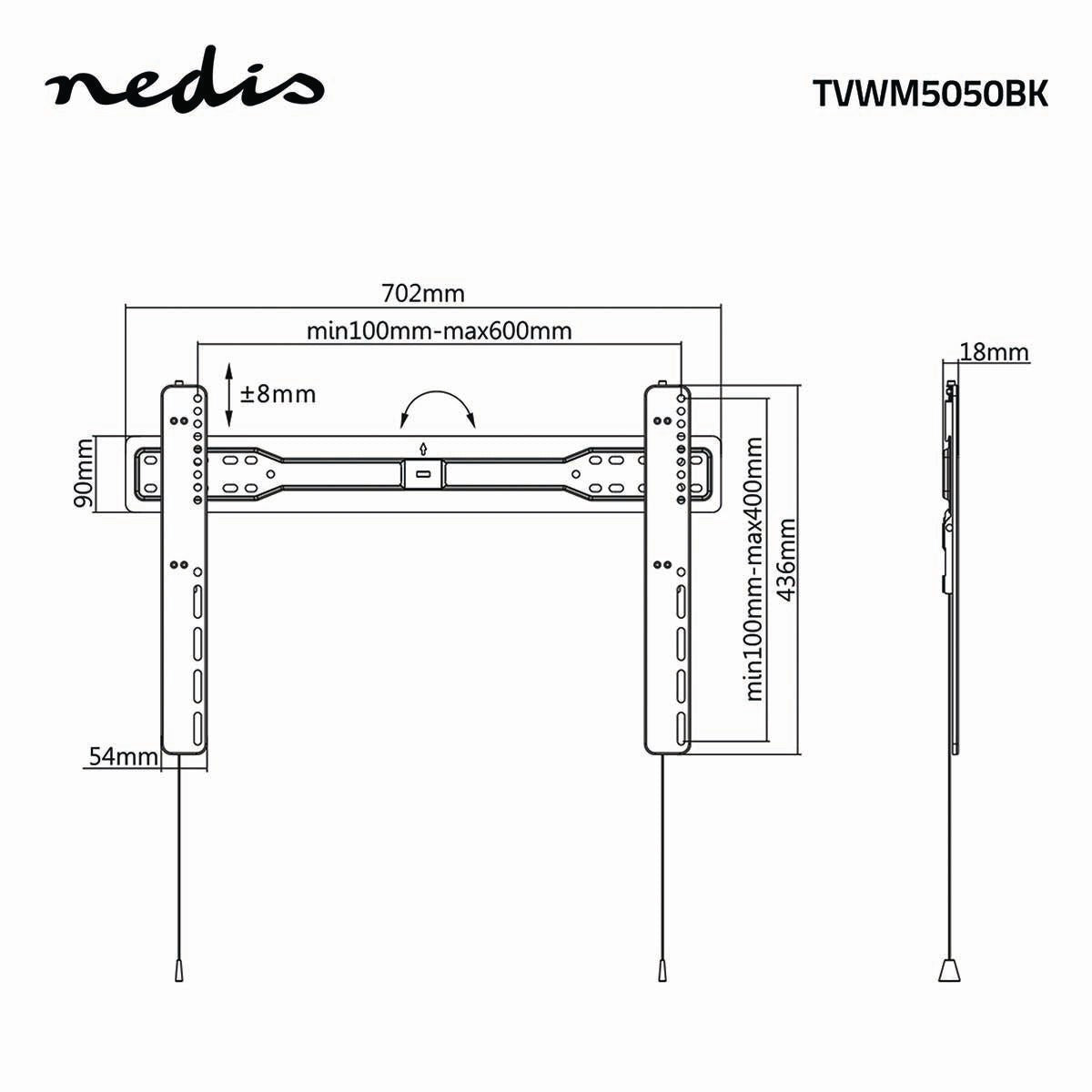 Fixed TV wall mount | 37-70 " | Maximum screen weight supported: 35 kg | Minimum wall distance: 18 mm | Steel | Black