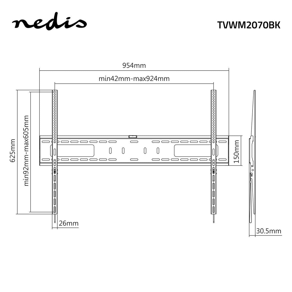 Fixed TV wall mount | 60-100 " | Maximum screen weight supported: 75 kg | Minimum wall distance: 30.5 mm | Metal / Steel | Black