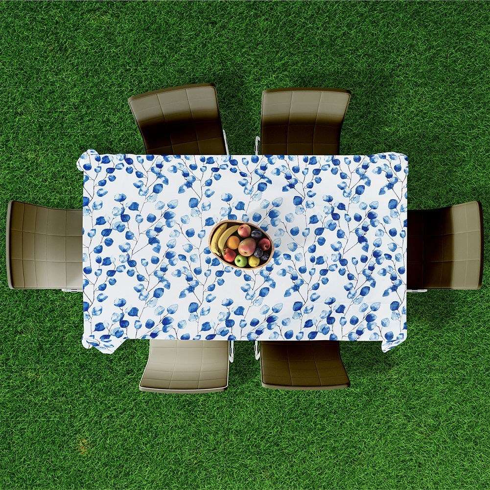 Flameproof white-blue canvas for home and garden