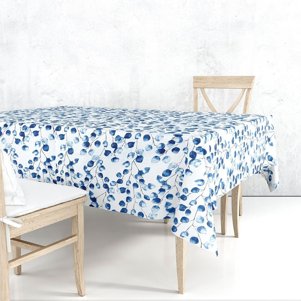 Flameproof white-blue canvas for home and garden