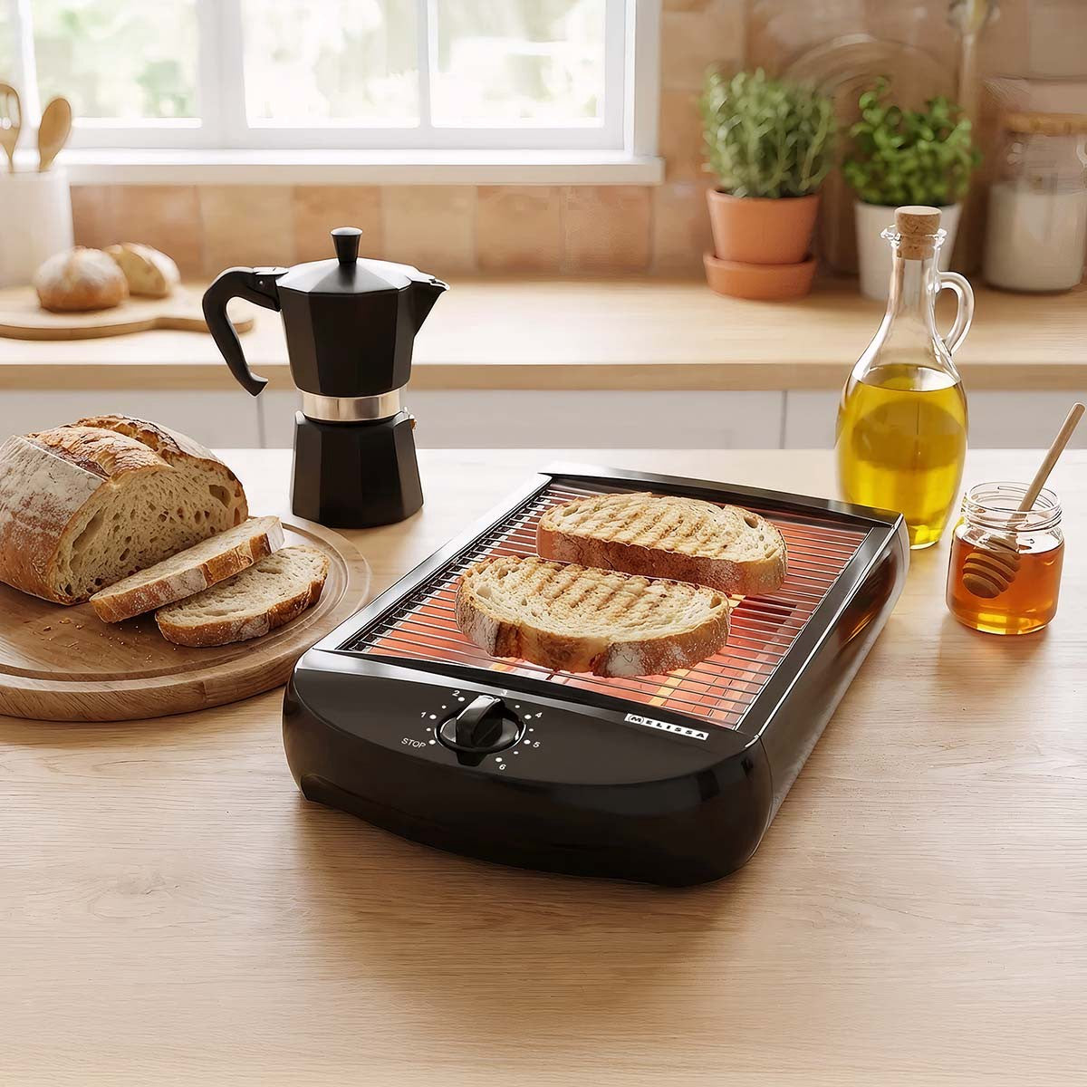 Flat Toaster, 600W, Timer, Removable Crumb Tray, Black