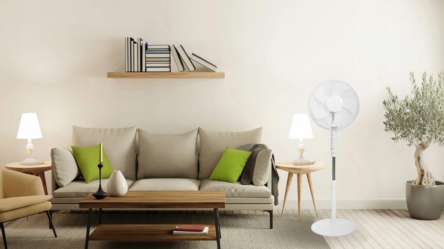 Floor Fan Standing Fan 45W – 3 Modes, 5 Blades, Timer, Remote Control