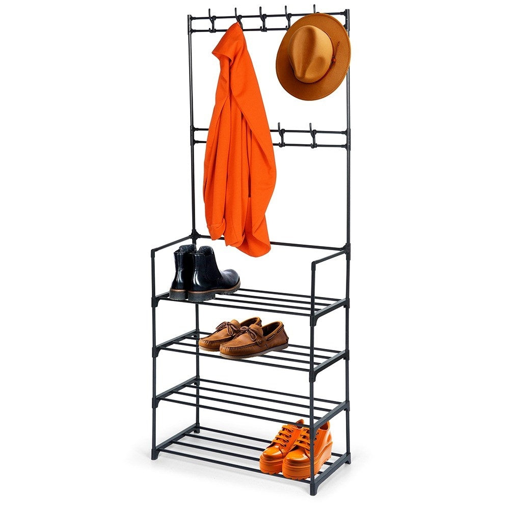 Floor Hanger with Shoe Shelves and Hooks for Home and Office