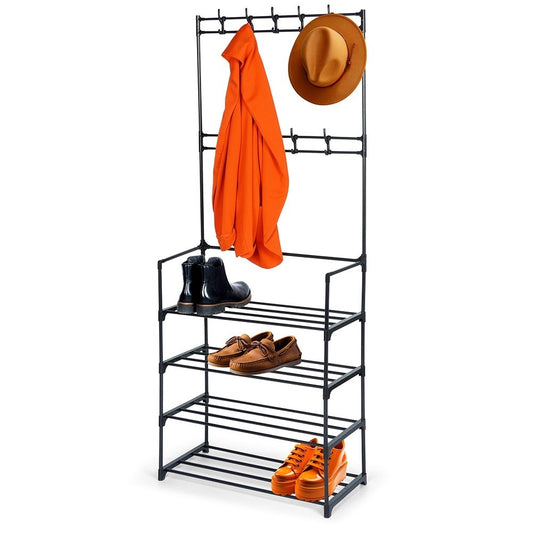 Floor Hanger with Shoe Shelves and Hooks for Home and Office