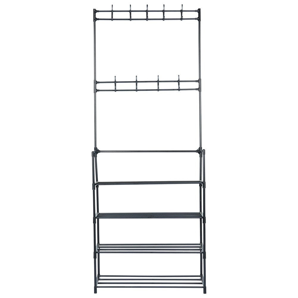 Floor Hanger with Shoe Shelves and Hooks for Home and Office