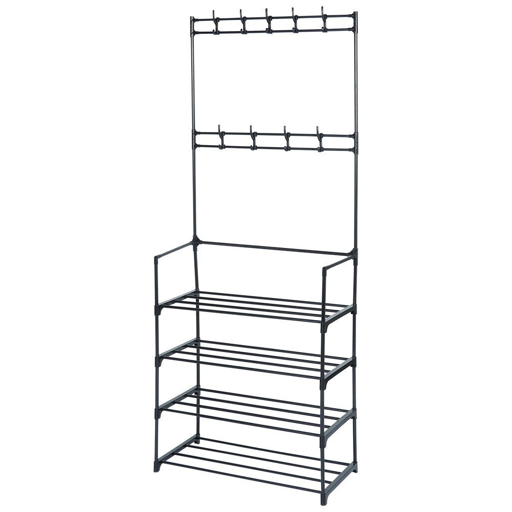 Floor Hanger with Shoe Shelves and Hooks for Home and Office