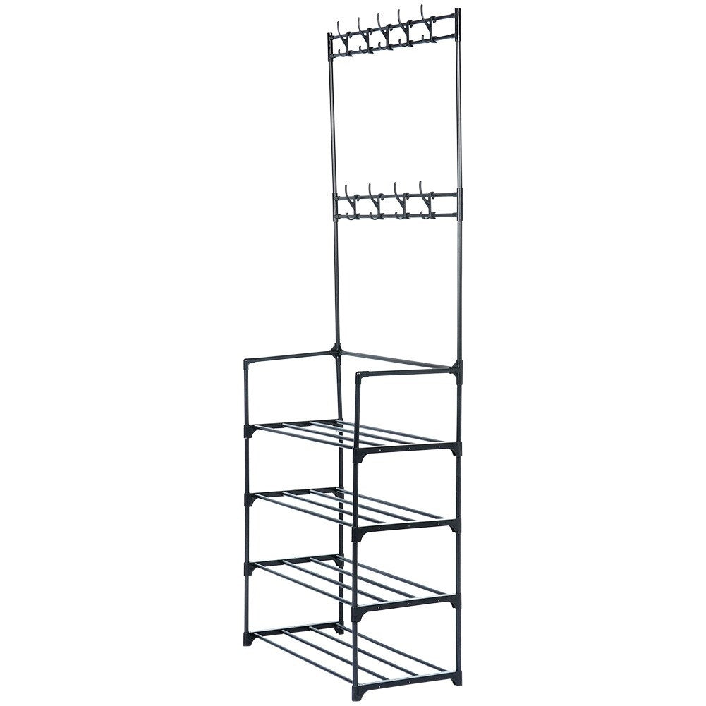 Floor Hanger with Shoe Shelves and Hooks for Home and Office