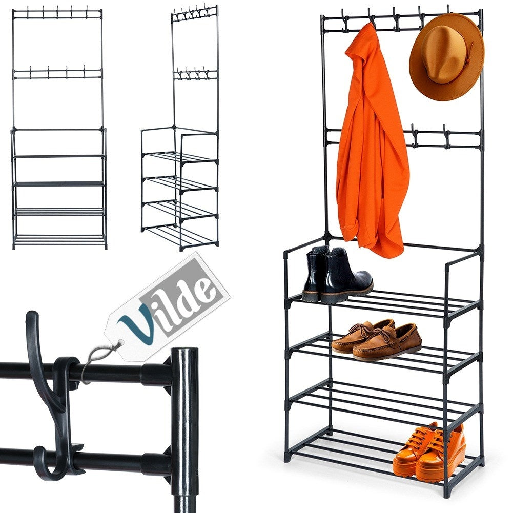 Floor Hanger with Shoe Shelves and Hooks for Home and Office