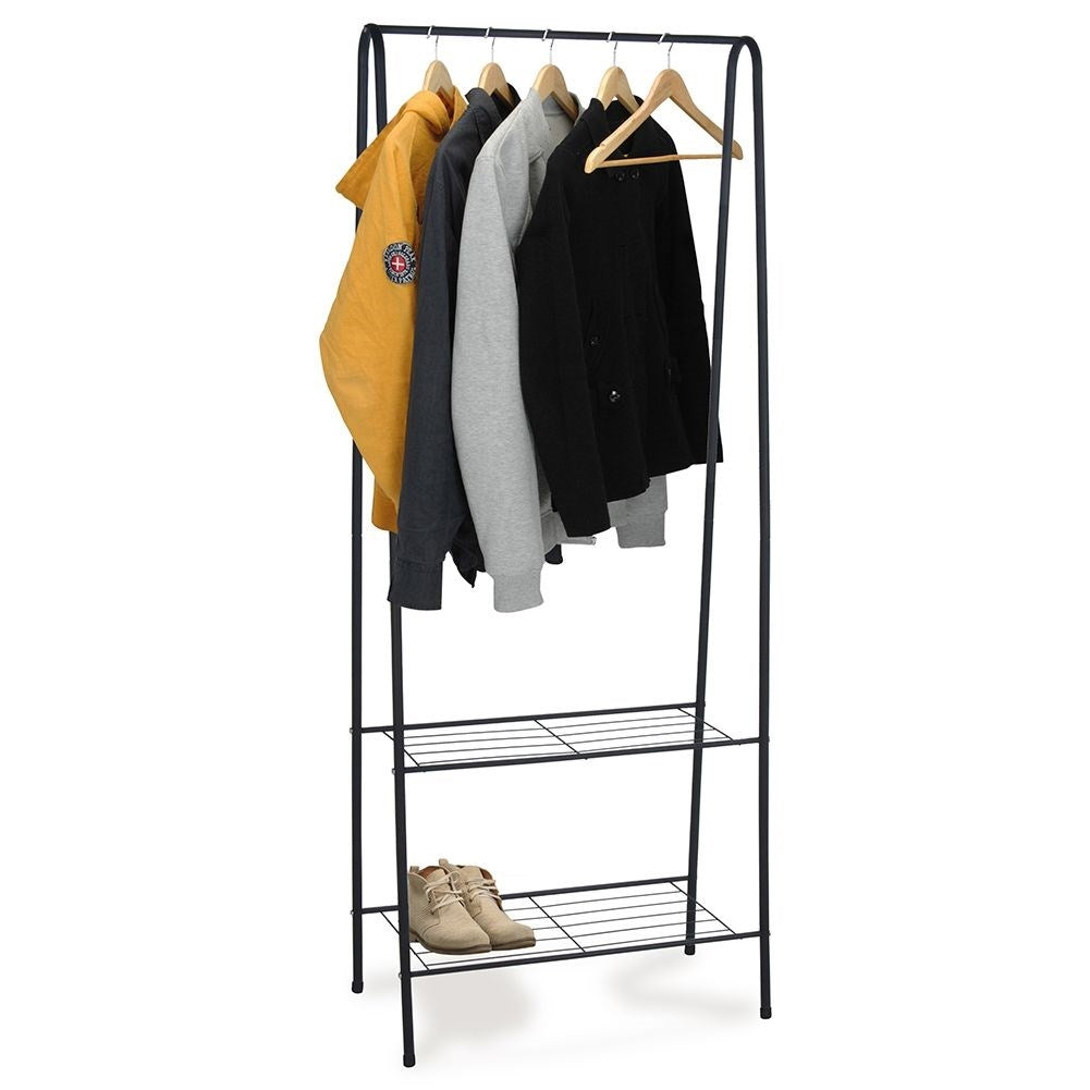 Floor hanger for clothes with metal shelves