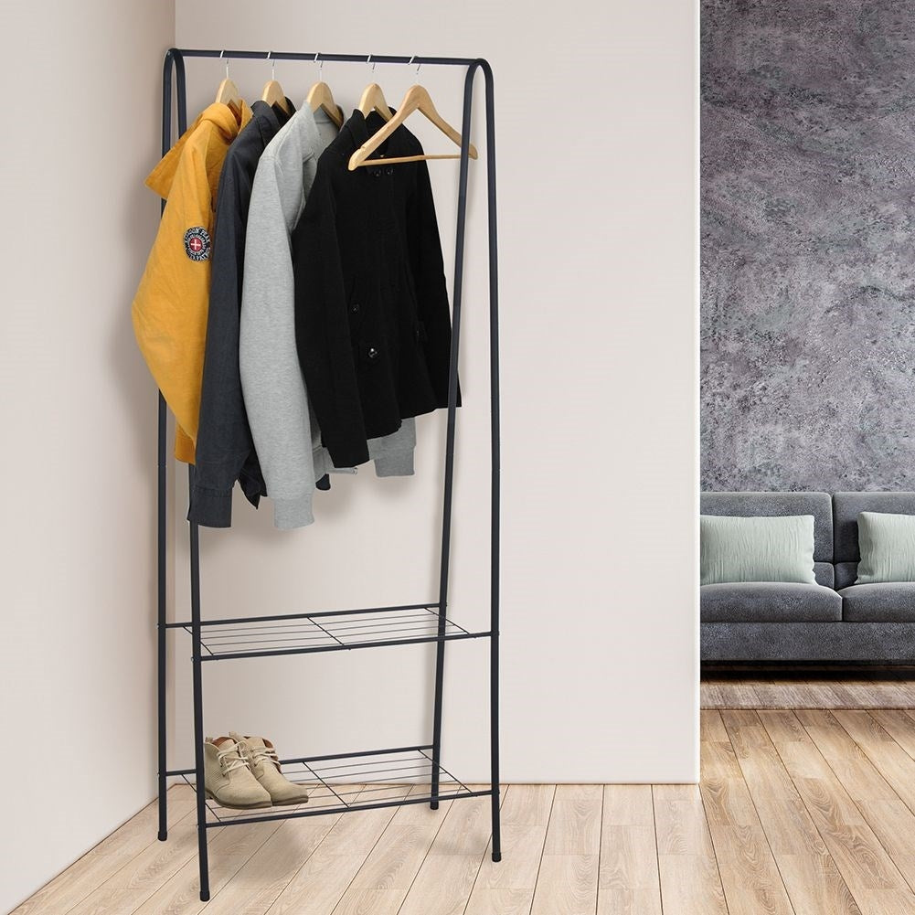 Floor hanger for clothes with metal shelves