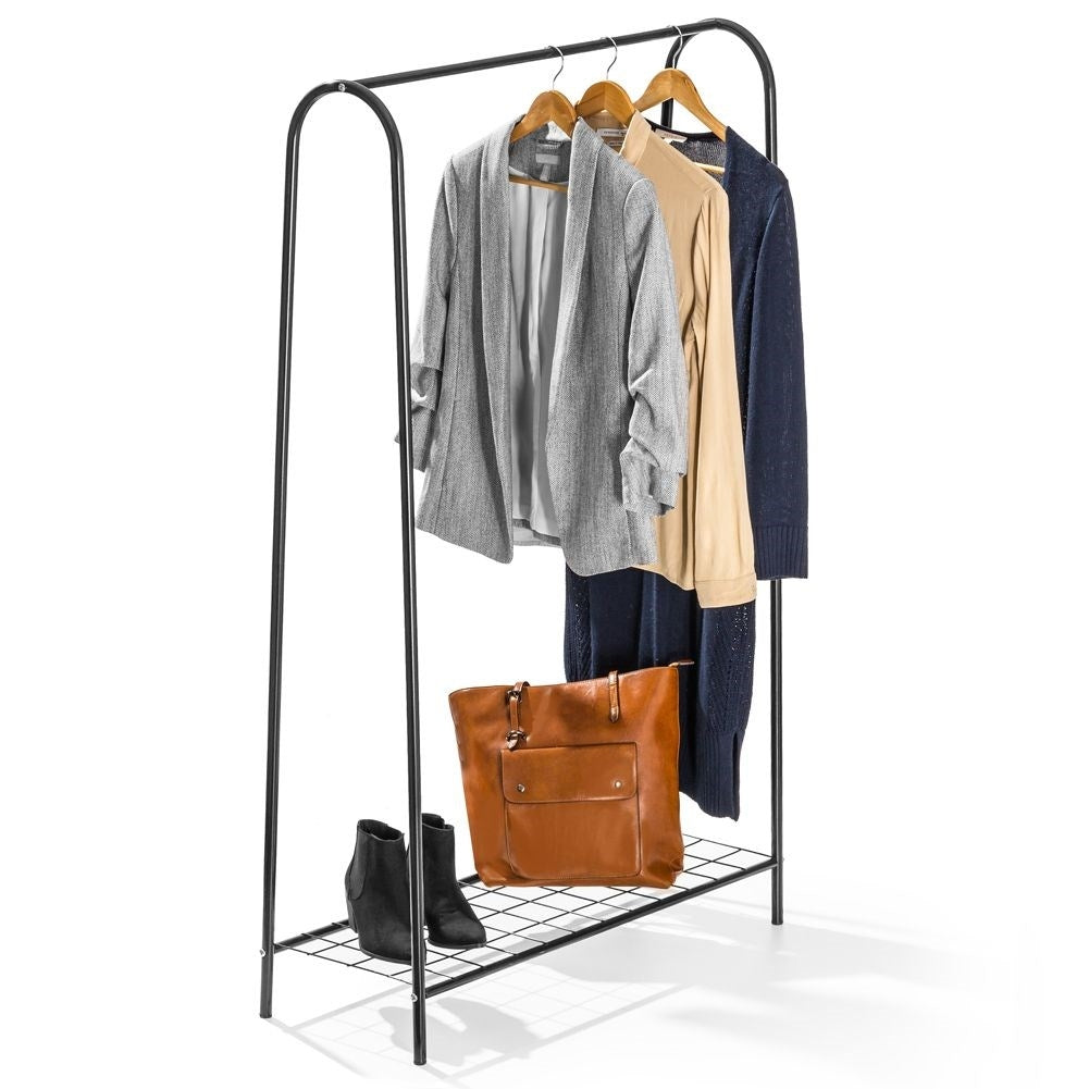 Floor hanger with shoe shelf in robust metal