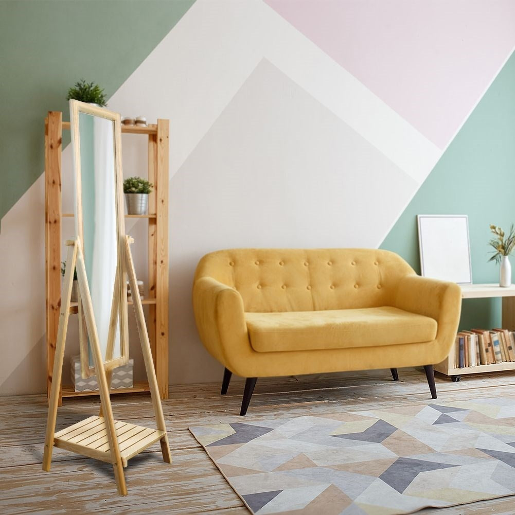 Floor mirror with MDF frame and shelf for accessories