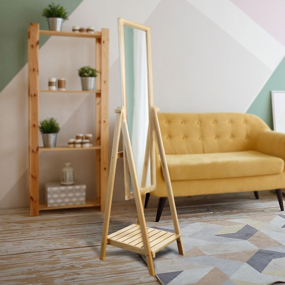 Floor mirror with MDF frame and shelf for accessories