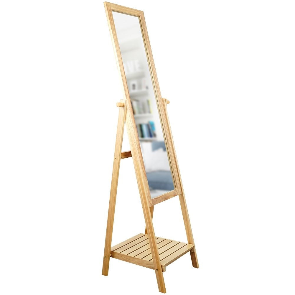 Floor mirror with MDF frame and shelf for accessories