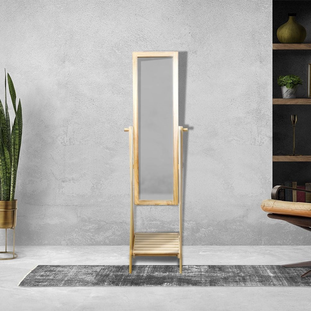 Floor mirror with MDF frame and shelf for accessories