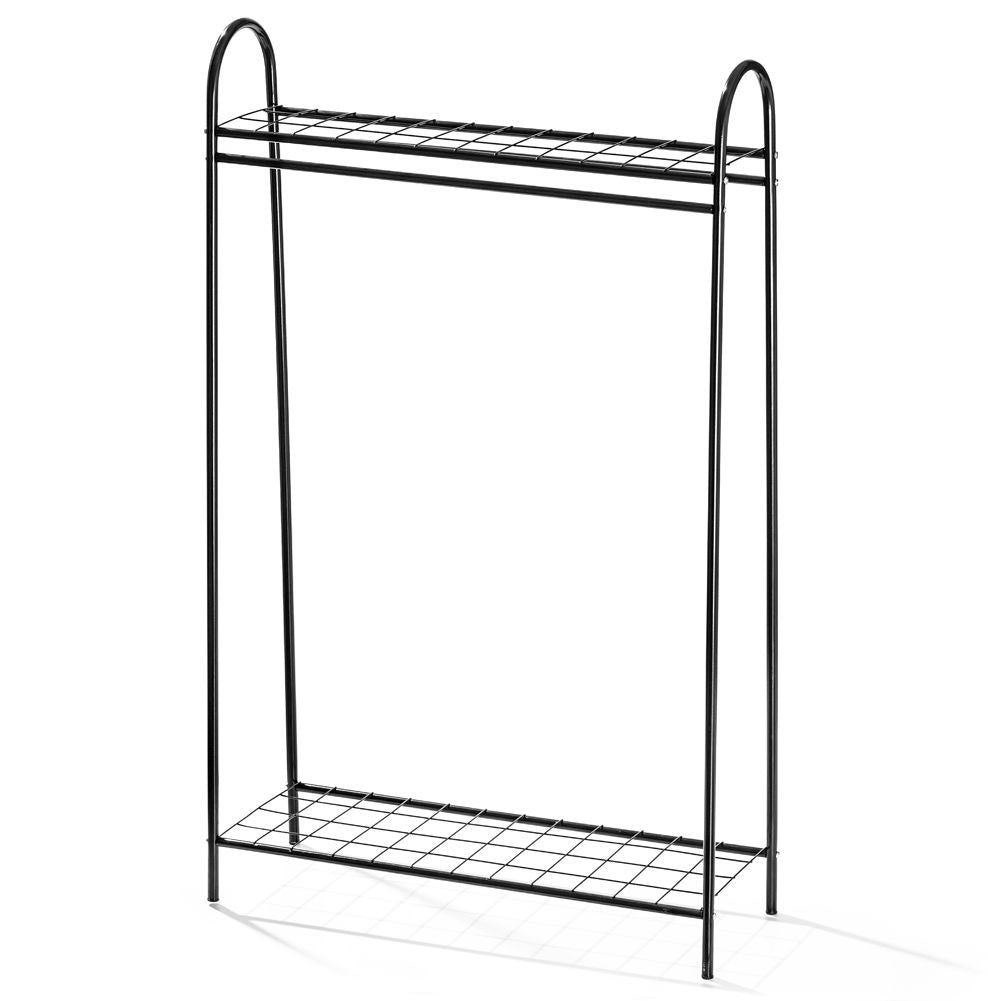 Floor-standing clothes hanger with shelves
