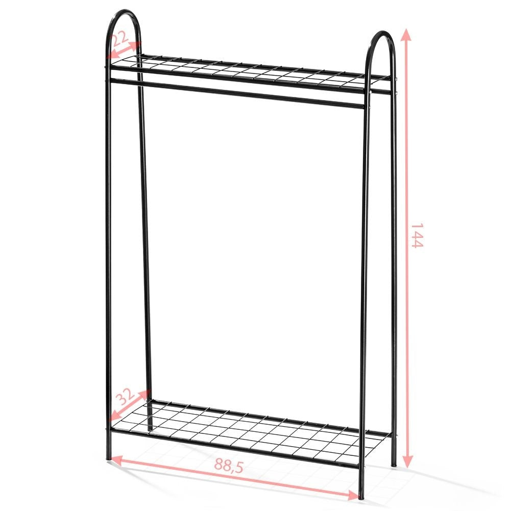 Floor-standing clothes hanger with shelves