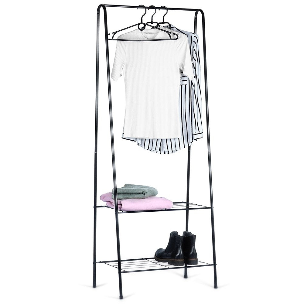 Floor-standing clothes hanger with shelves for home and office