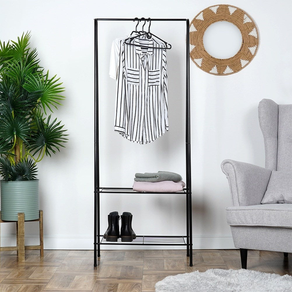 Floor-standing clothes hanger with shelves for home and office