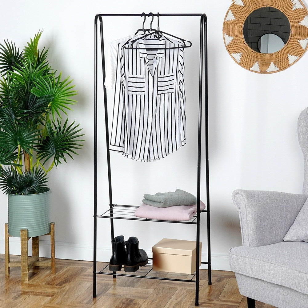 Floor-standing clothes hanger with shelves for home and office