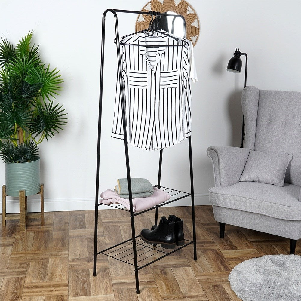 Floor-standing clothes hanger with shelves for home and office