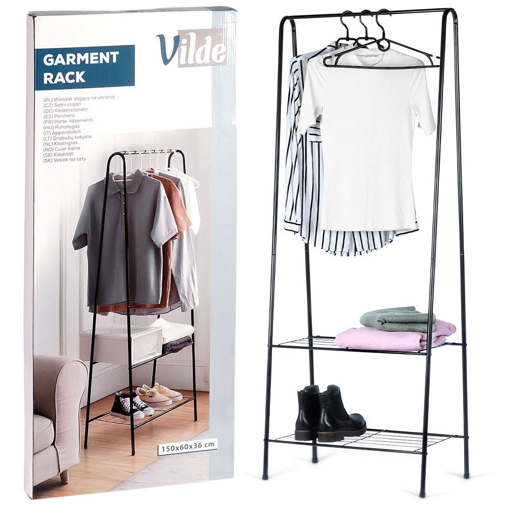 Floor-standing clothes hanger with shelves for home and office