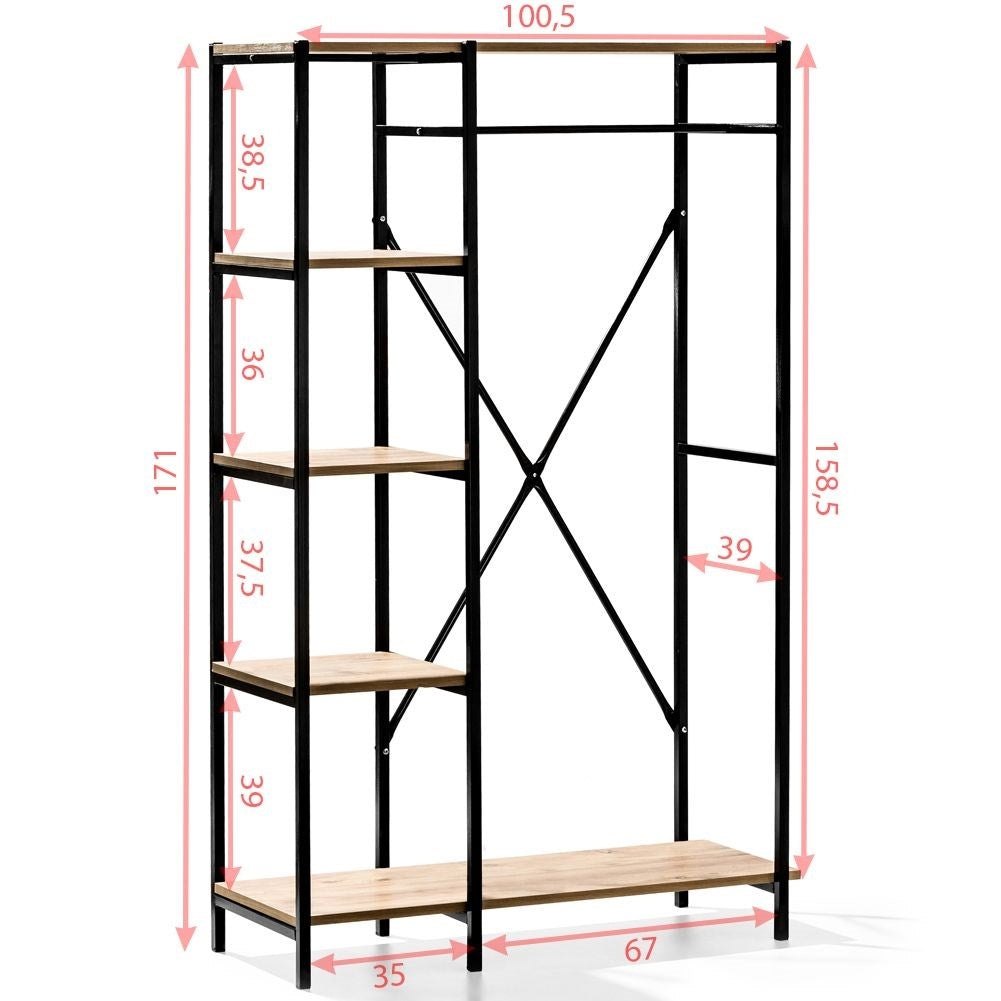 Floor system for clothes with shelves in industrial style