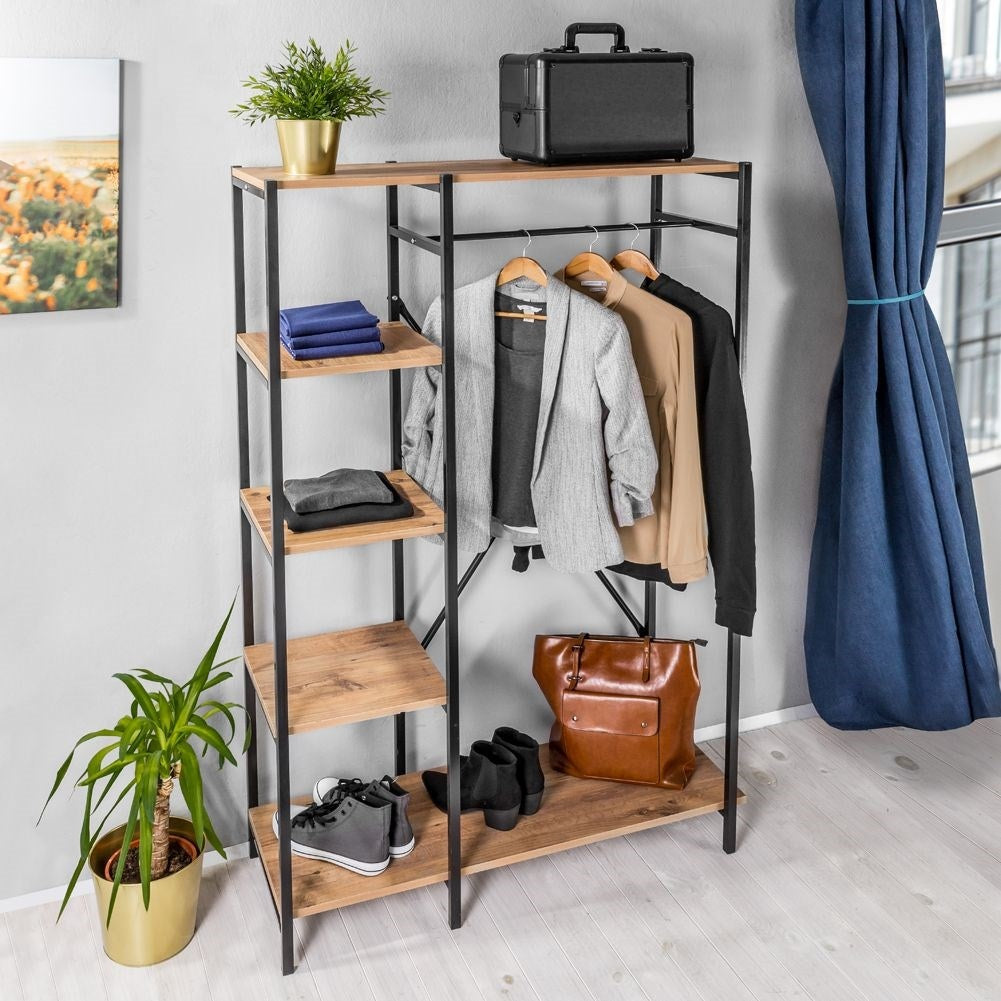 Floor system for clothes with shelves in industrial style