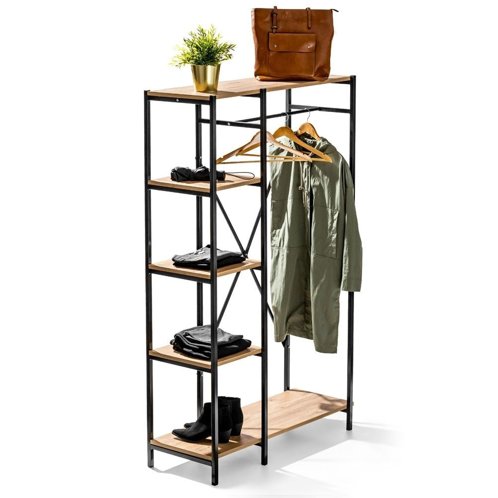 Floor system for clothes with shelves in industrial style