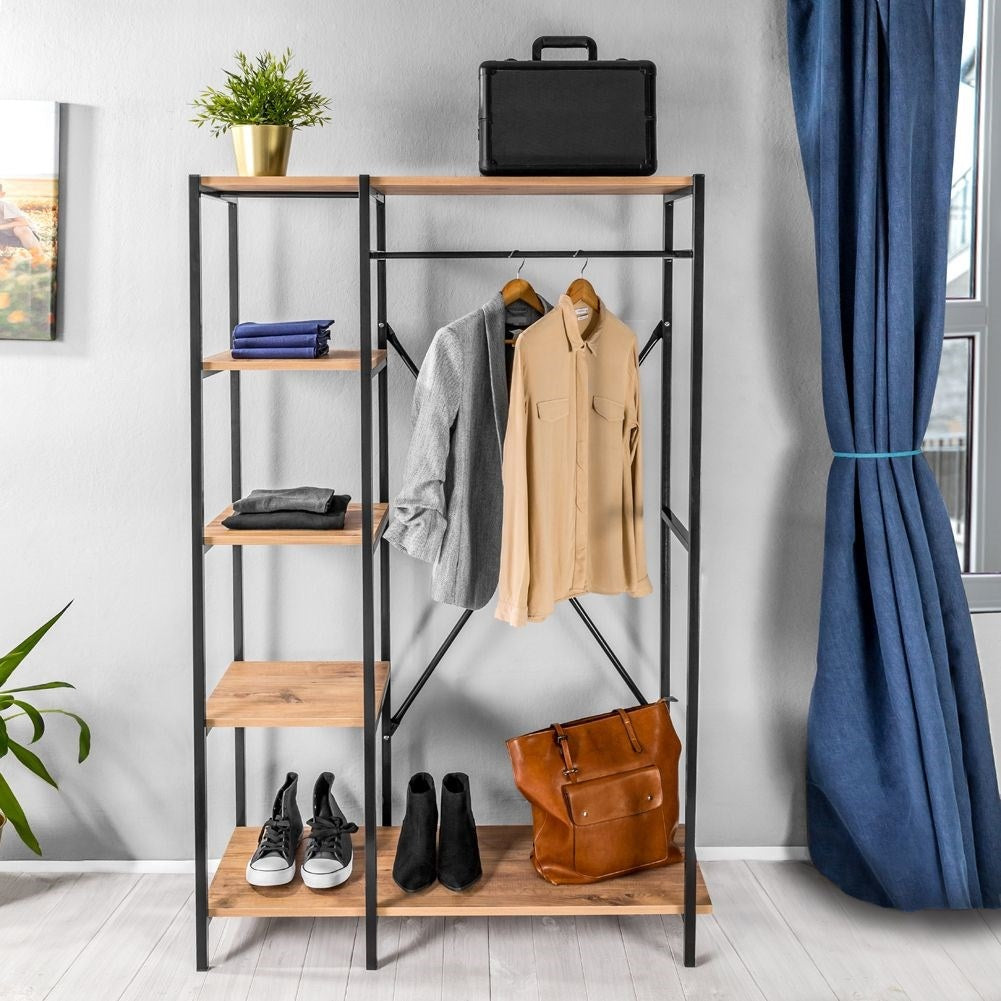 Floor system for clothes with shelves in industrial style
