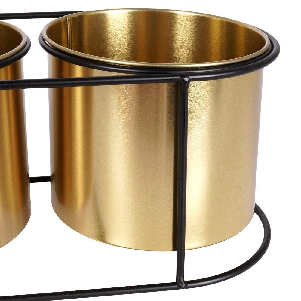 Flower Stand in Black Metal with Three Golden Pot Covers