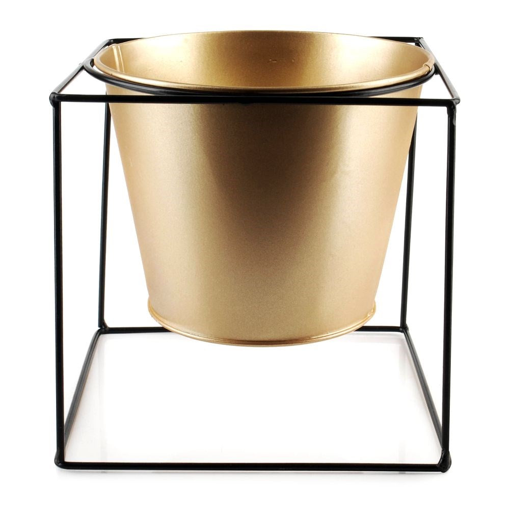 Flowerpot cover on stand, metal, gold, 16x16 cm