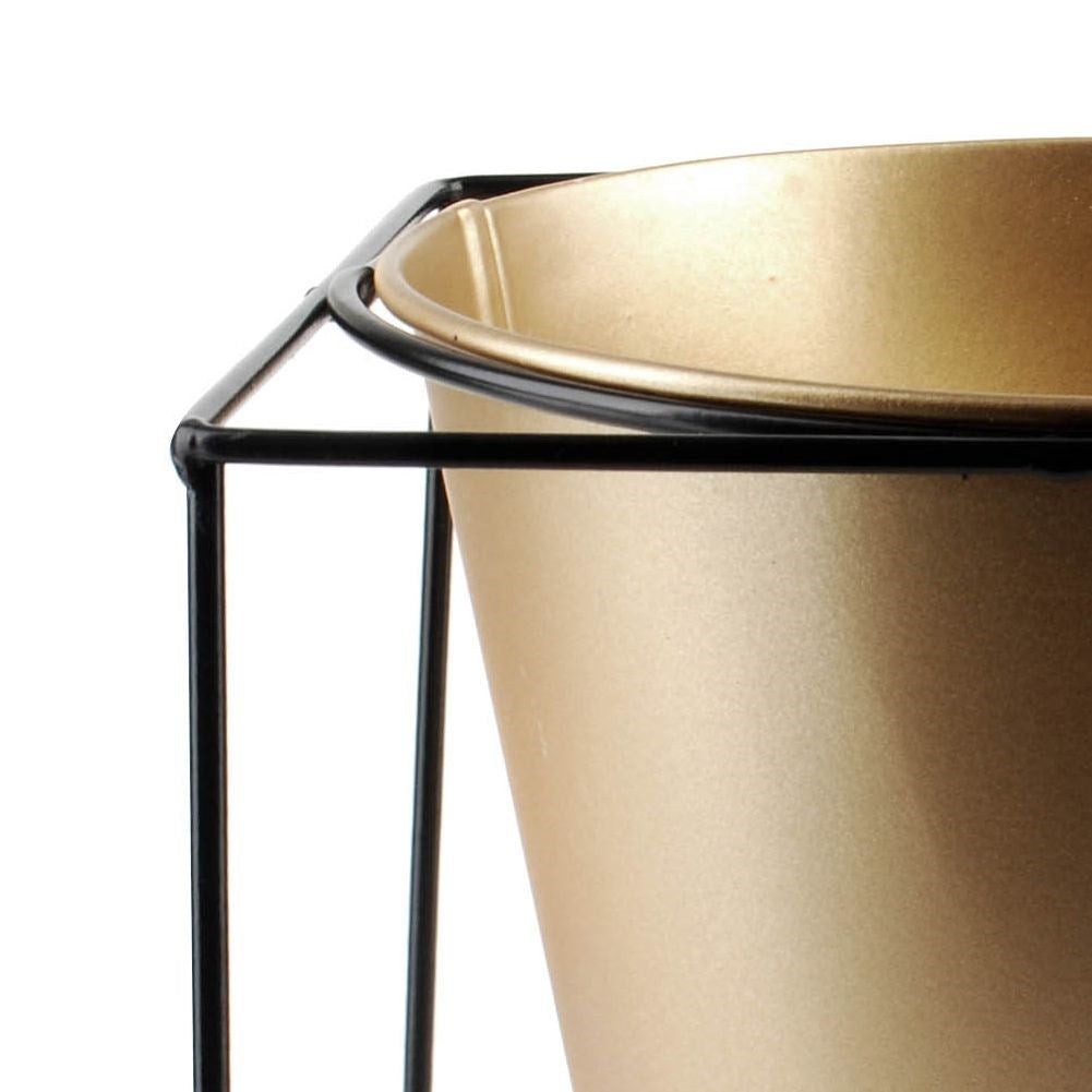 Flowerpot cover on stand, metal, gold, 16x16 cm