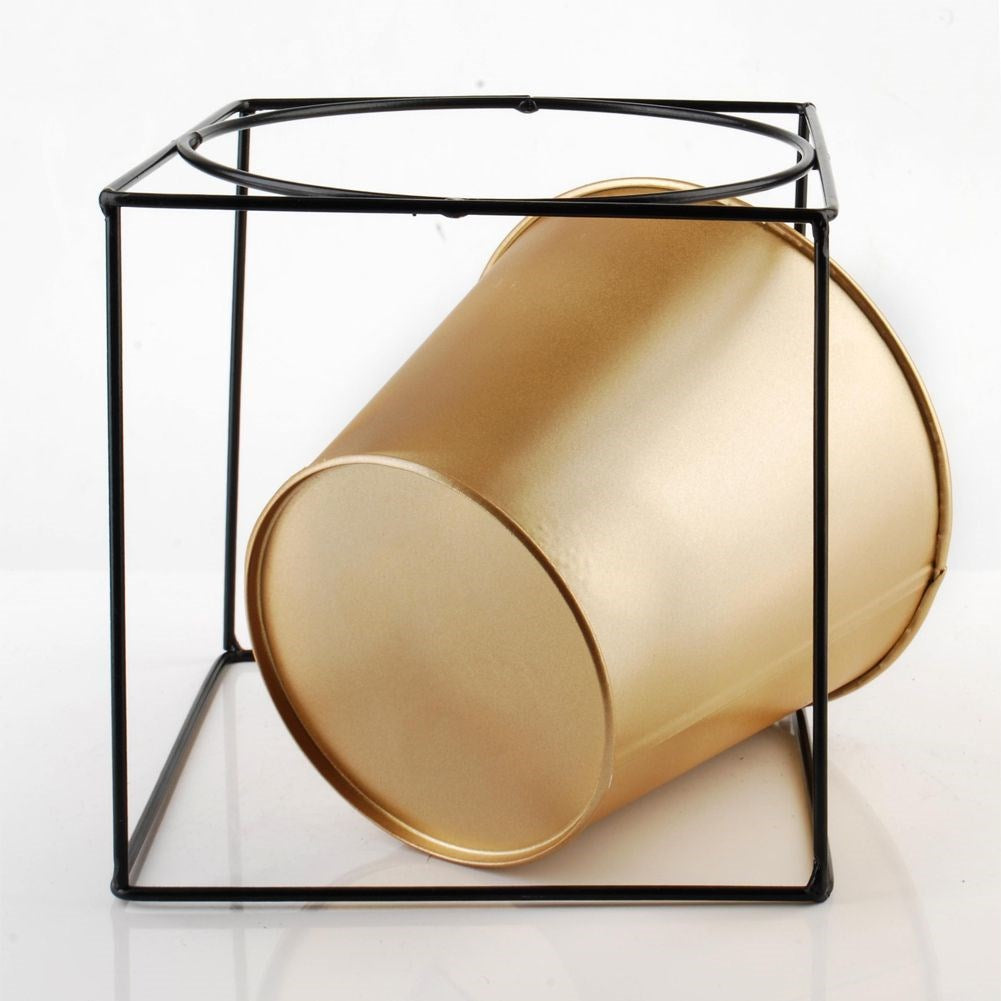 Flowerpot cover on stand, metal, gold, 16x16 cm