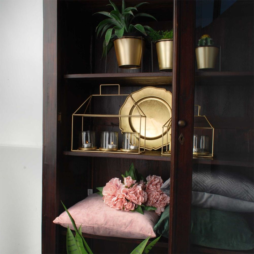 Flowerpot cover on stand, metal, gold, 16x16 cm