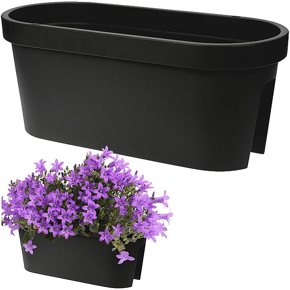 Flower pot for railings, 90% recycled, trendy black color