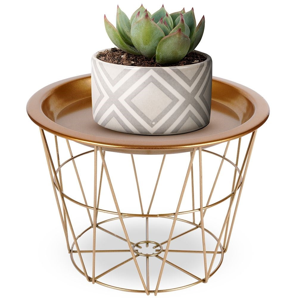 Flower pot in basket shape, removable tray, gold, glamor style