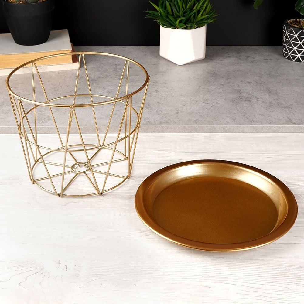 Flower pot in basket shape, removable tray, gold, glamor style