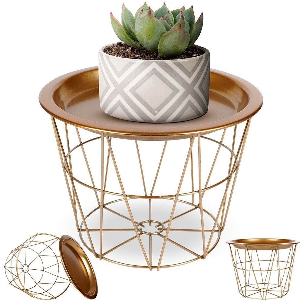 Flower pot in basket shape, removable tray, gold, glamor style
