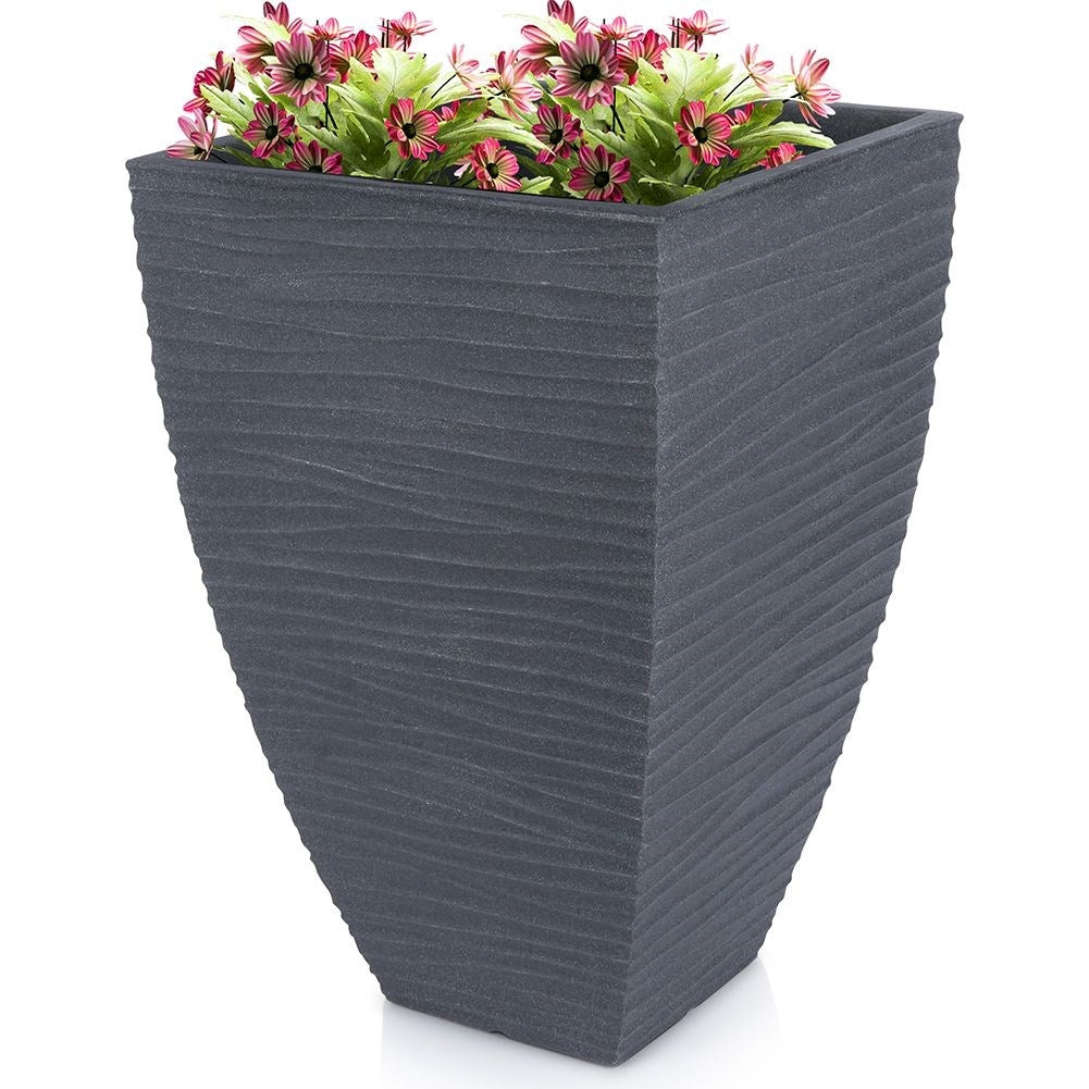 Flowerpot in stone imitation, graphite color, weatherproof, decorative