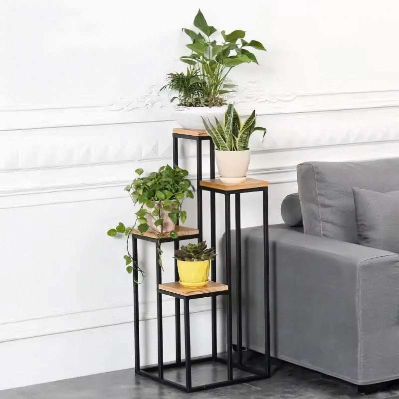 Flower stand, flower shelf, decorations, 4 shelves, metal MDF, light walnut ModernHome