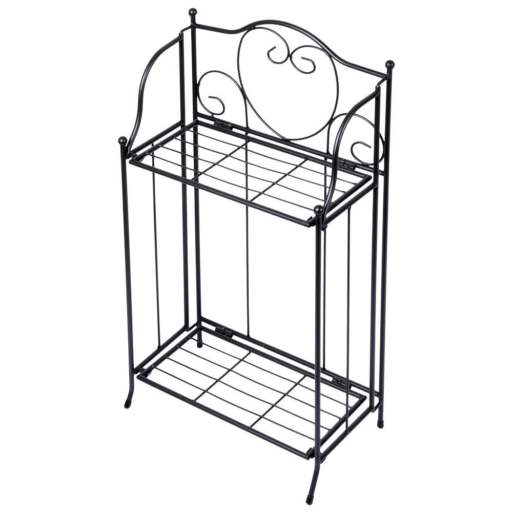 Flower stand in black metal for pots, two levels, rustic style