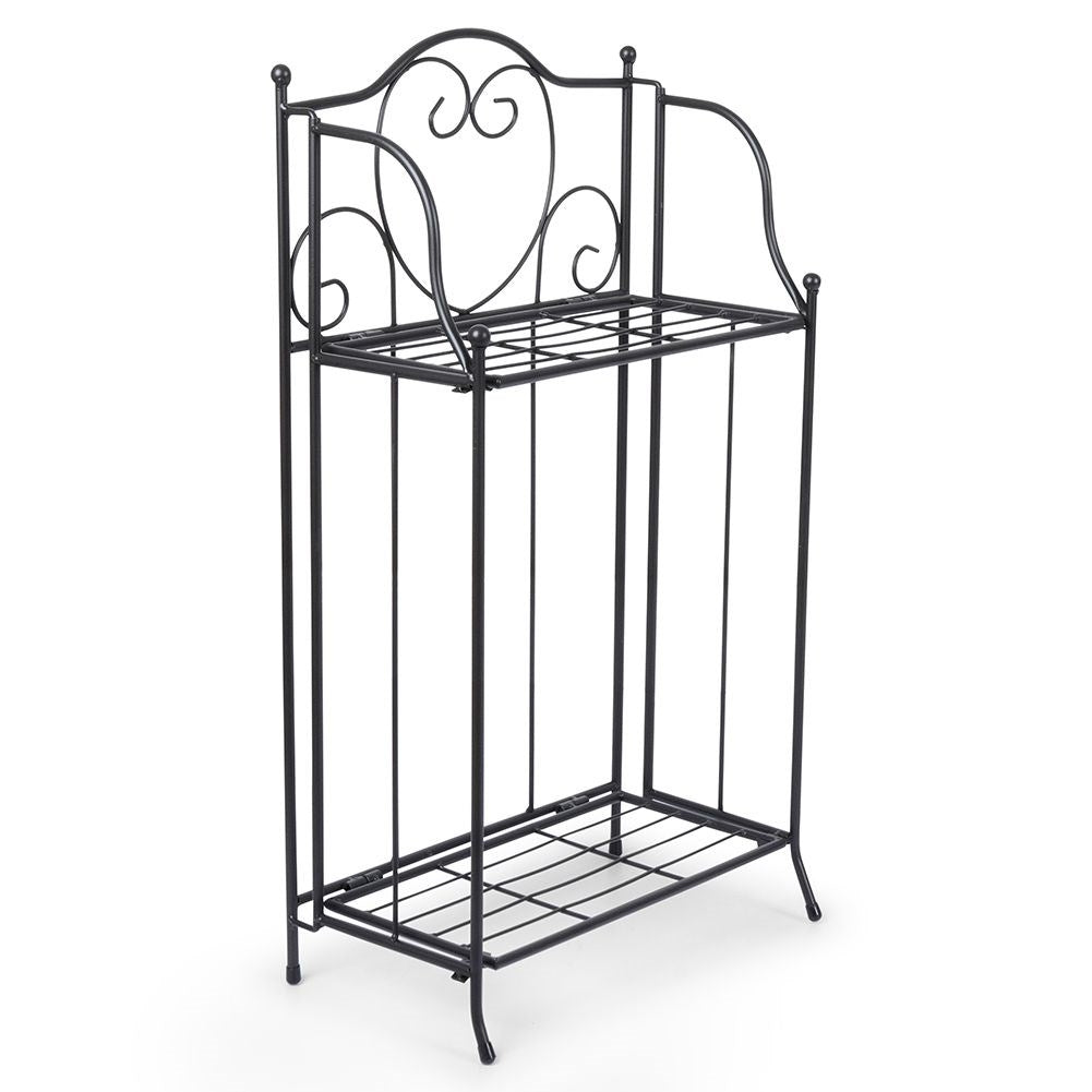 Flower stand in black metal for pots, two levels, rustic style