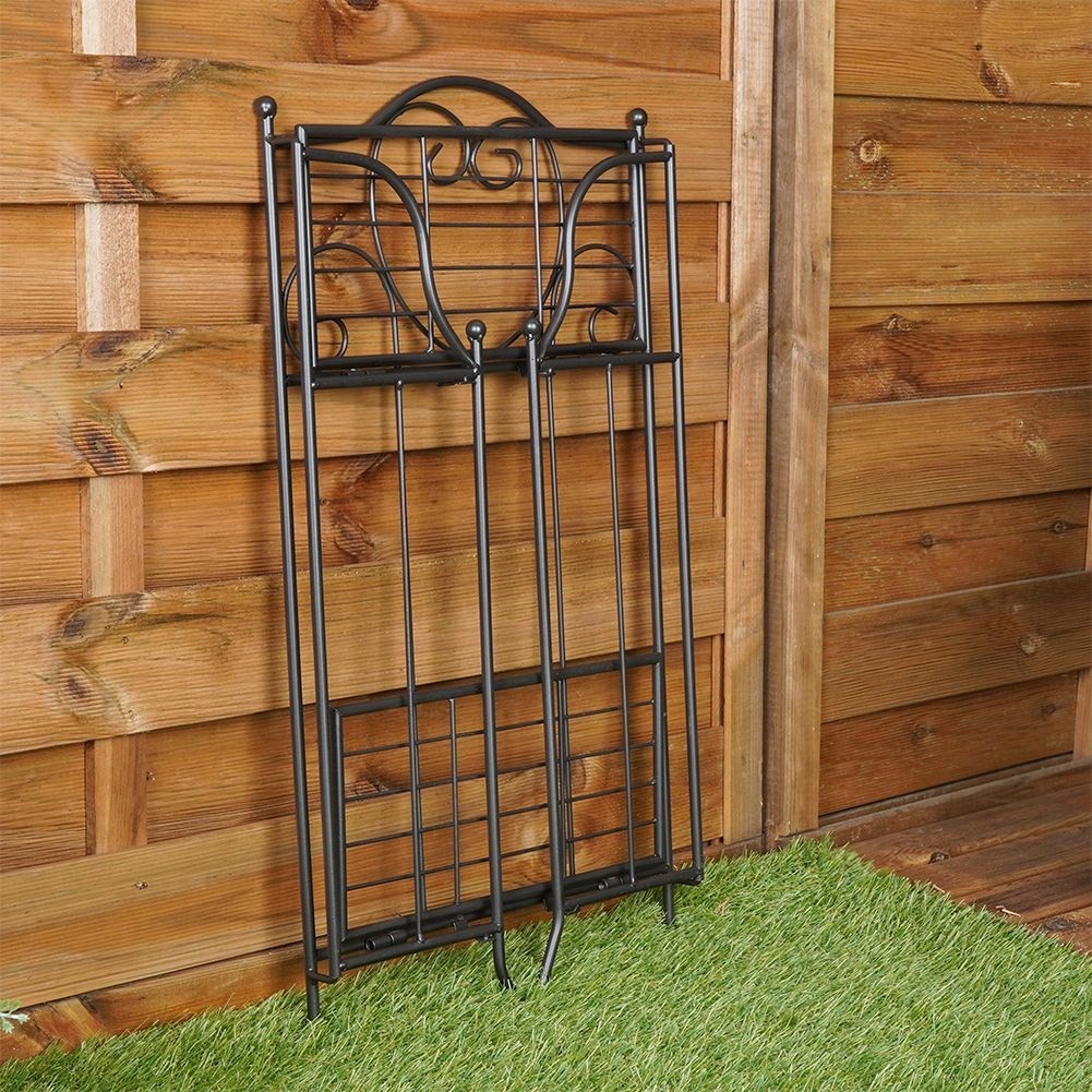 Flower stand in black metal for pots, two levels, rustic style