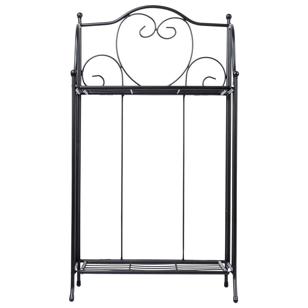 Flower stand in black metal for pots, two levels, rustic style