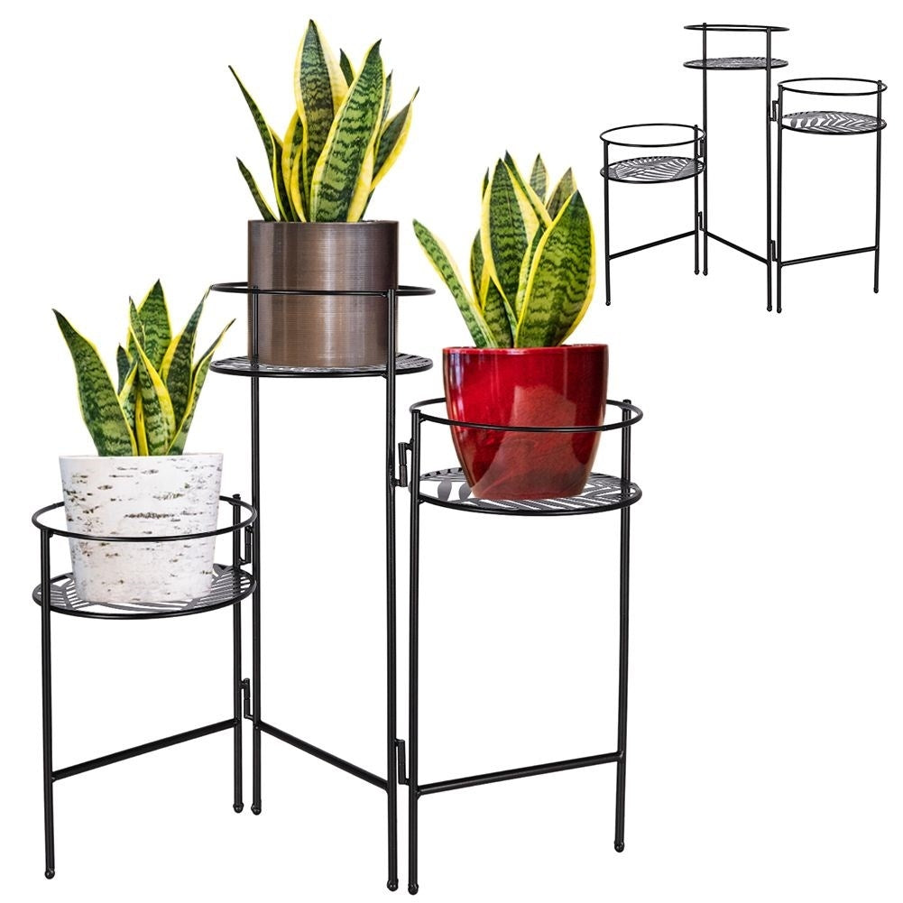 Flower stand in black metal, industrial loft style, three levels