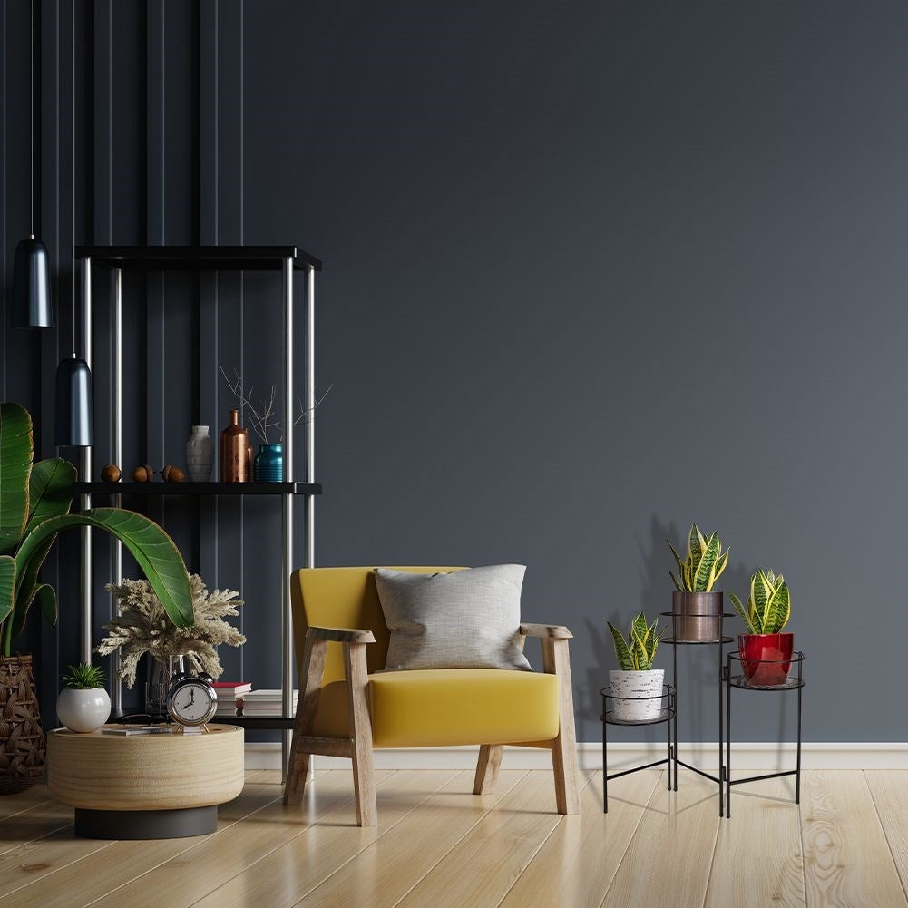Flower stand in black metal, industrial loft style, three levels