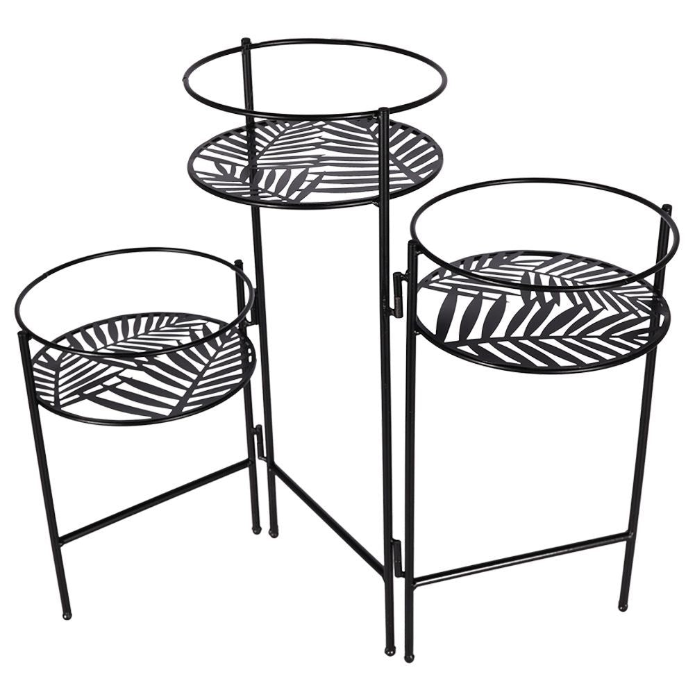 Flower stand in black metal, industrial loft style, three levels
