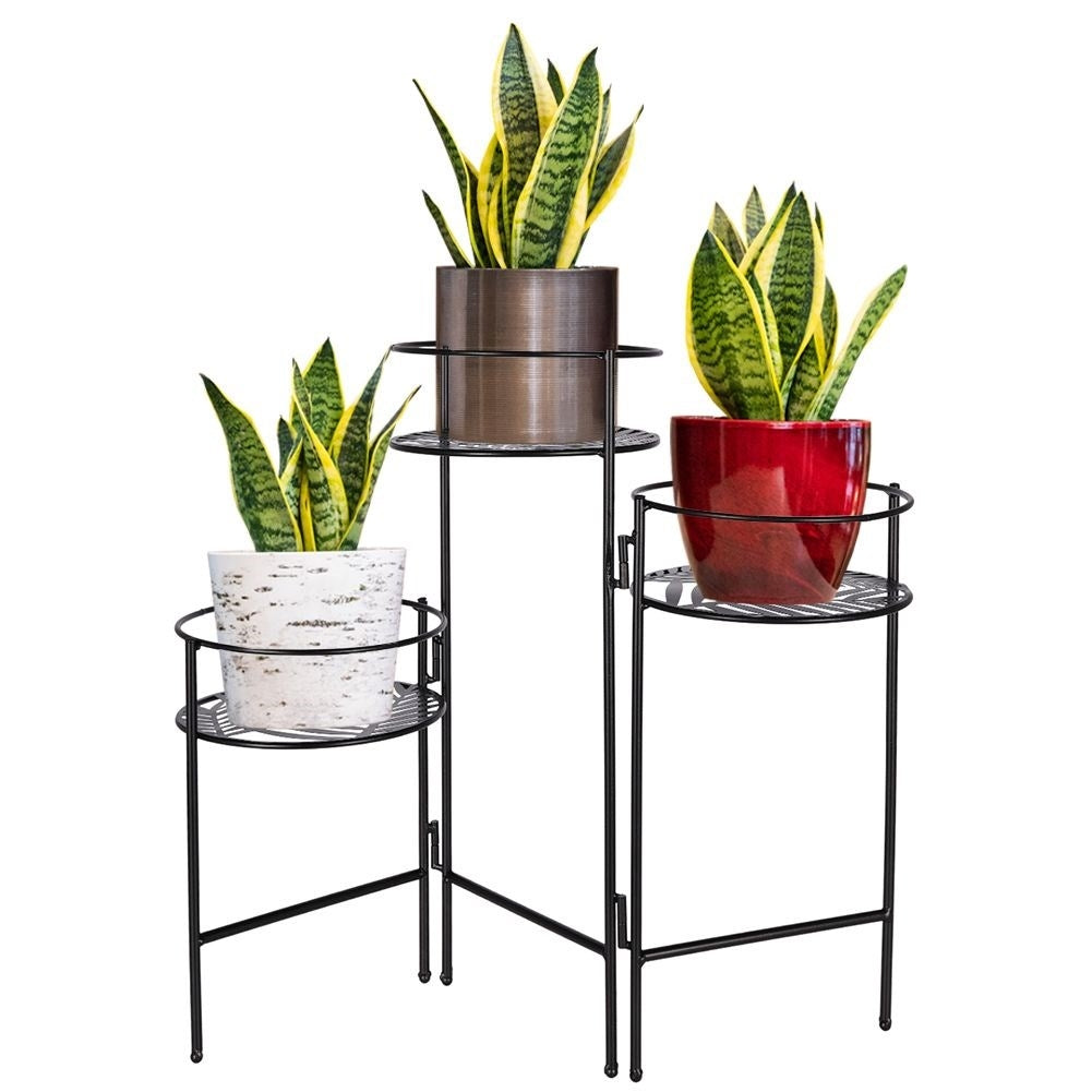 Flower stand in black metal, industrial loft style, three levels