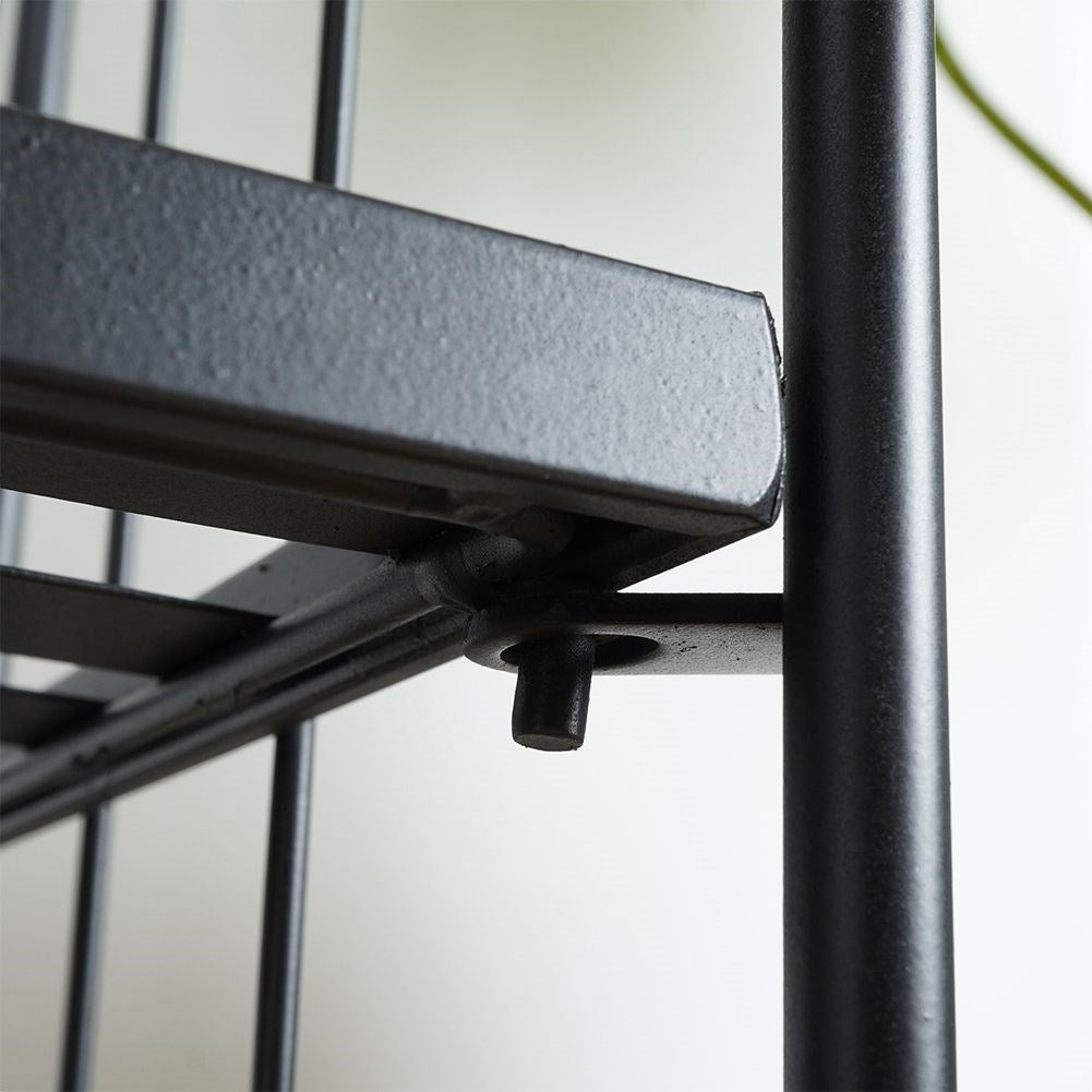 Flower stand in black metal with three levels for flower pots